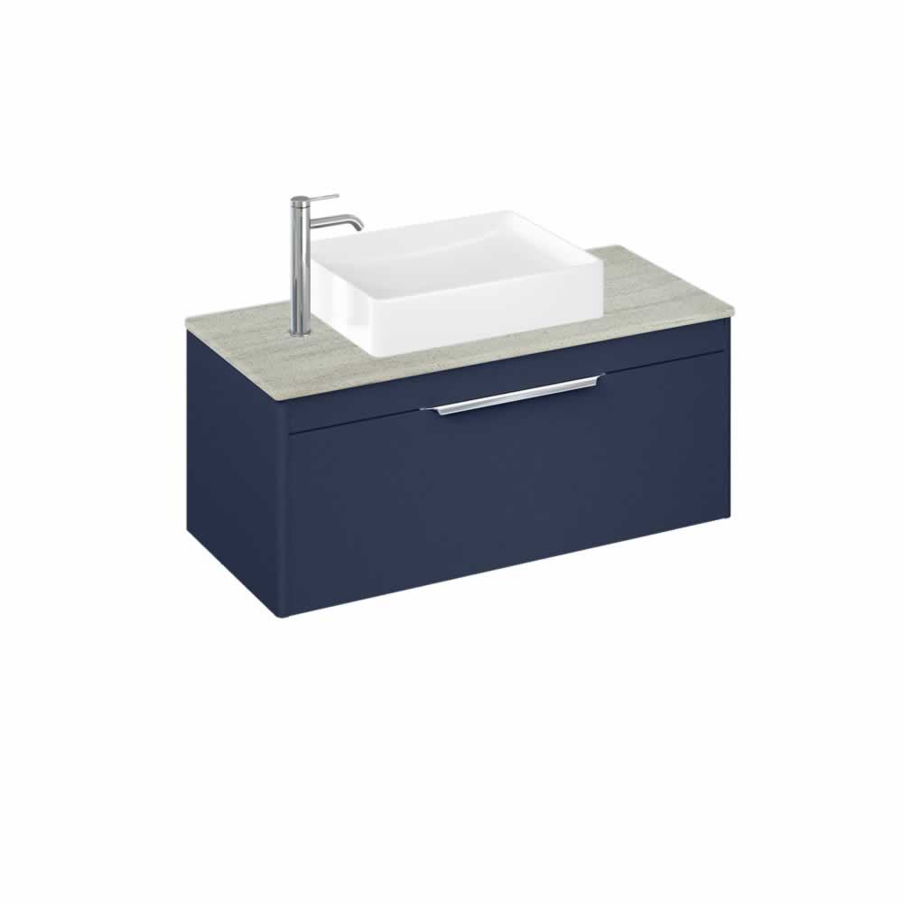 Shoreditch 100cm single drawer Matt Blue with Concrete Haze Worktop and Quad Countertop Basin